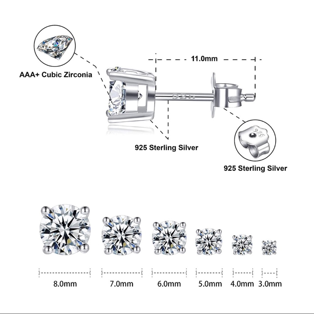 Sterling Silver 925. Simulate Diamond Stud Earring. - Picture 3 of 15